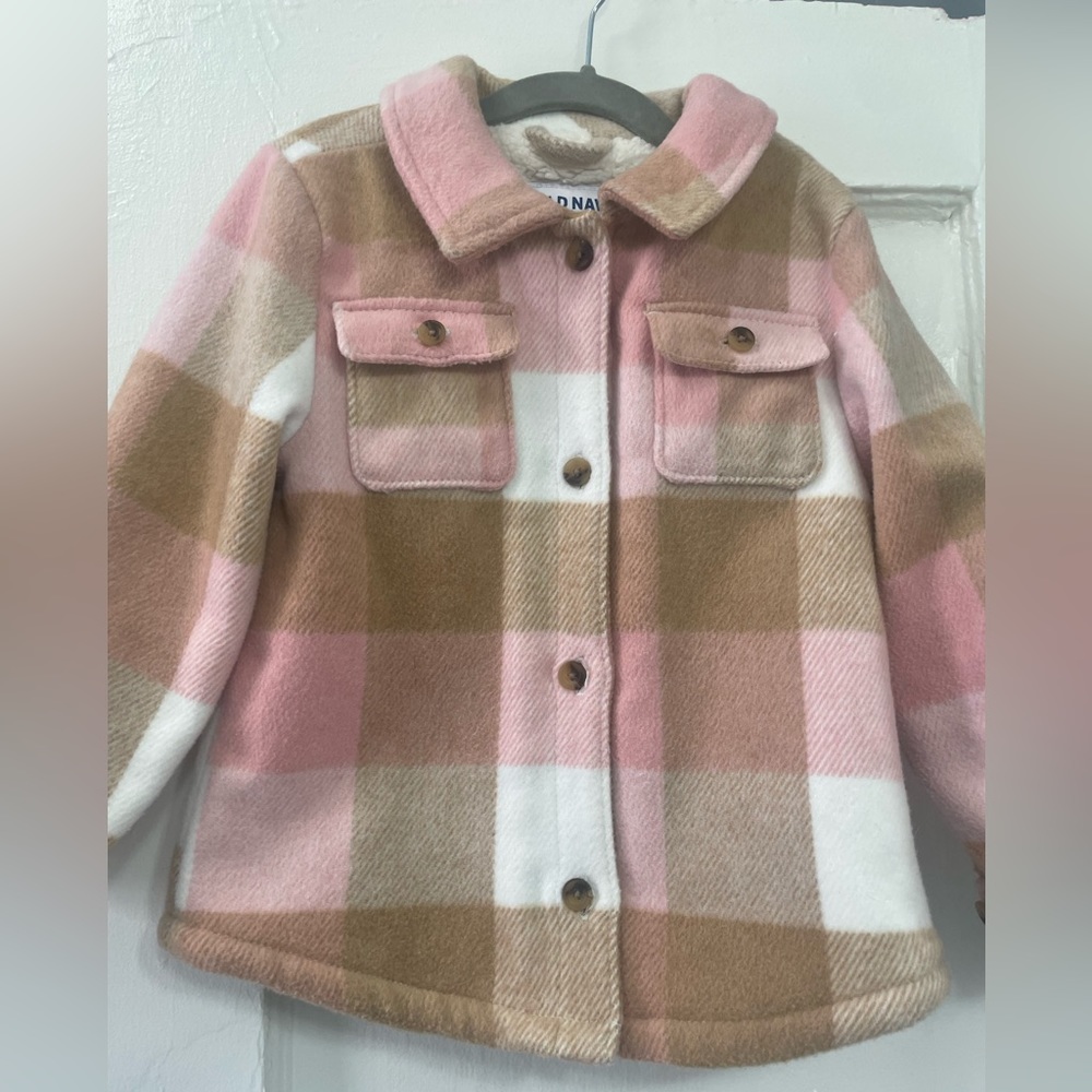 Pink Plaid Shacket Fuzzy Jacket in 5T
